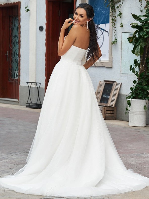 Ruffles Lace Sleeveless Sweep/Brush A-Line/Princess Sweetheart Train Wedding Dresses