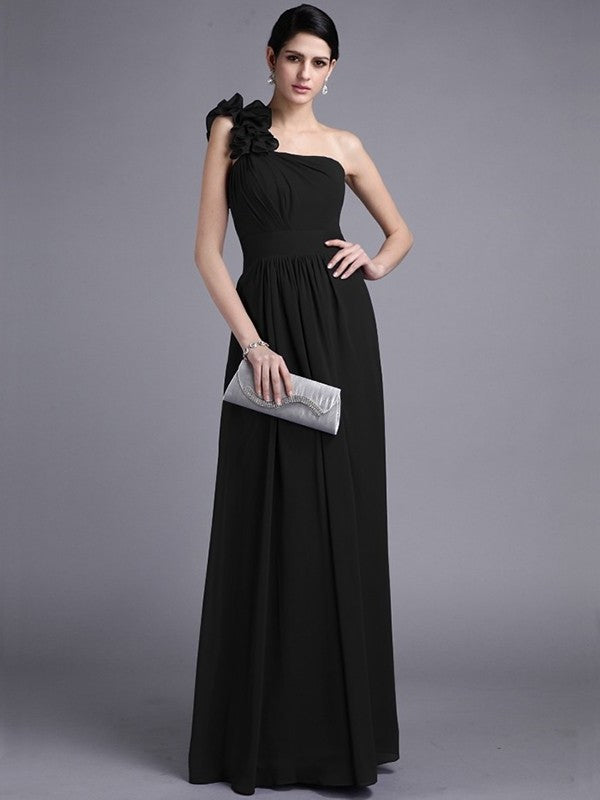 Sheath/Column Pleats Long One-Shoulder Sleeveless Chiffon Bridesmaid Dresses