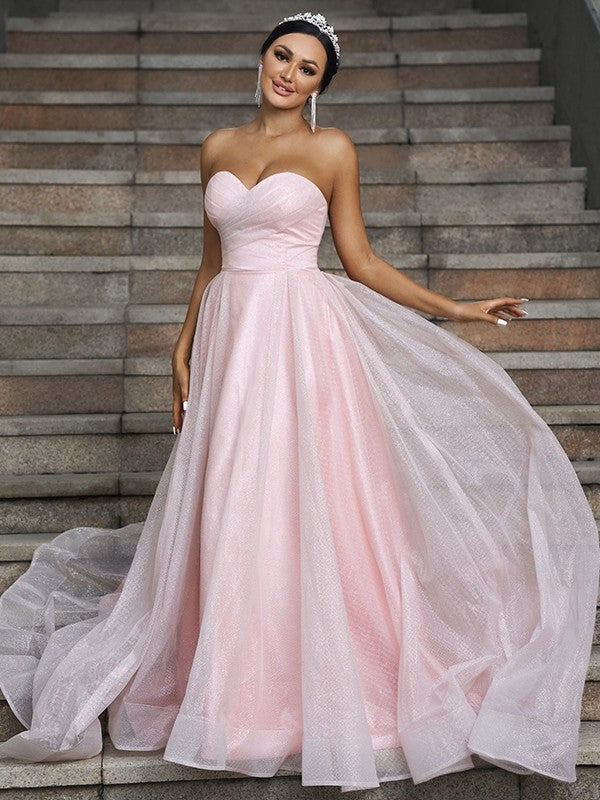 Ruffles A-Line/Princess Sweep/Brush Sweetheart Sleeveless Satin Train Wedding Dresses