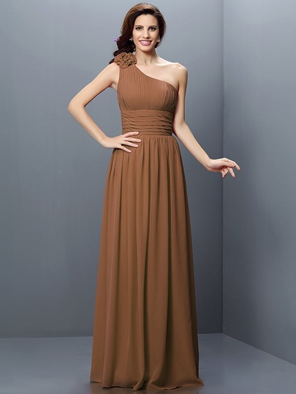 A-Line/Princess Long Sleeveless One-Shoulder Pleats Chiffon Bridesmaid Dresses