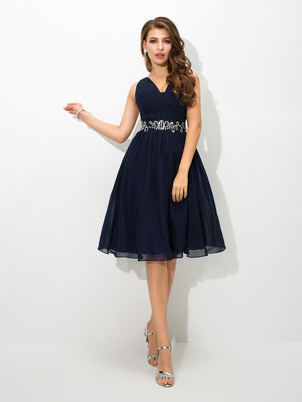 Homecoming Dresses Cocktail Deja Chiffon A-Line/Princess Straps Beading Sleeveless Short Dresses