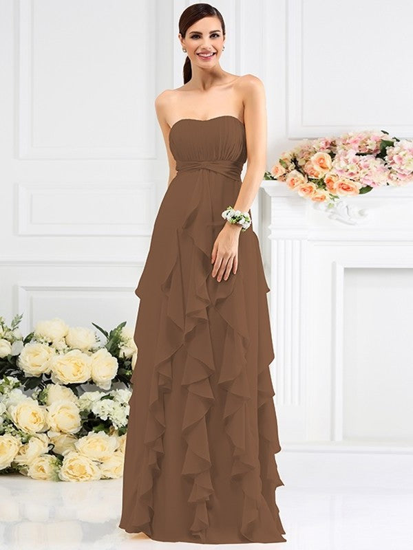 Pleats A-Line/Princess Long Strapless Sleeveless Chiffon Bridesmaid Dresses