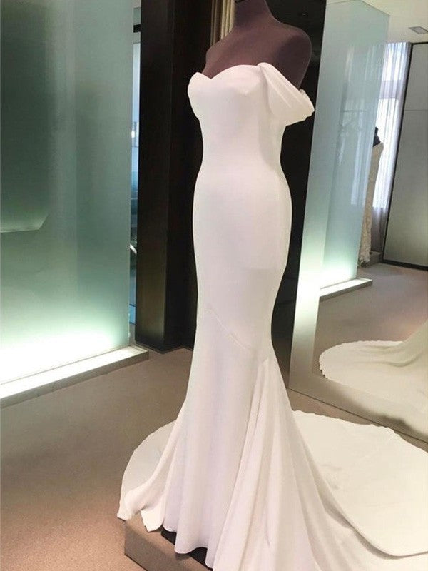 Short Train Court Off-the-Shoulder Sheath/Column Sleeves Spandex Wedding Dresses