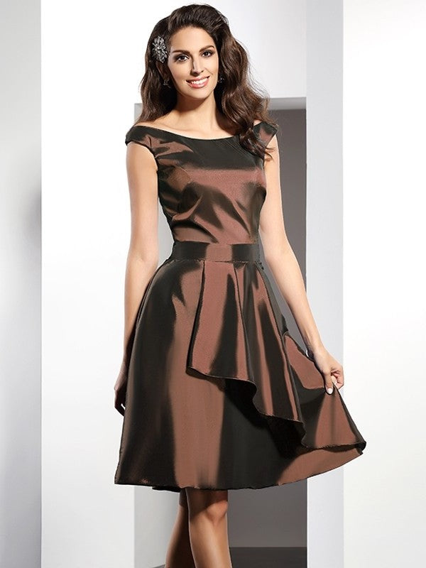 Scoop Short A-Line/Princess Sleeveless Taffeta Bridesmaid Dresses