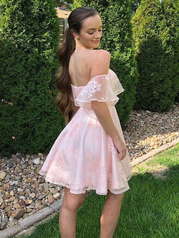 Off-the-Shoulder Lace A-Line/Princess Sleeveless Applique Short/Mini Homecoming Dresses