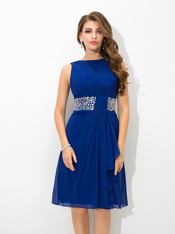 A-Line/Princess High Neck Beading Nola Sleeveless Short Chiffon Homecoming Dresses Cocktail Dresses