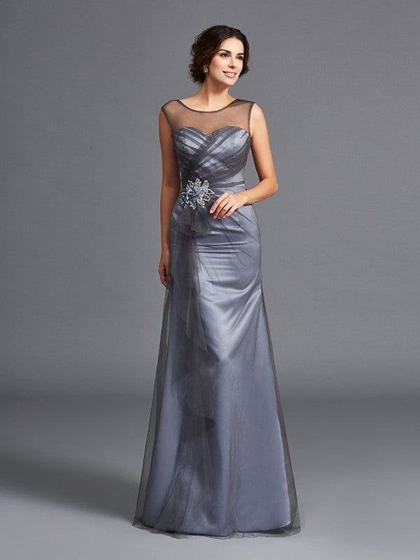 Sleeveless Sheath/Column Mother Net Beading Long Scoop of the Bride Dresses