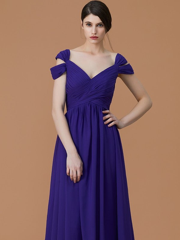 Off-the-Shoulder Floor-Length Ruched A-Line/Princess Sleeveless Chiffon Bridesmaid Dresses