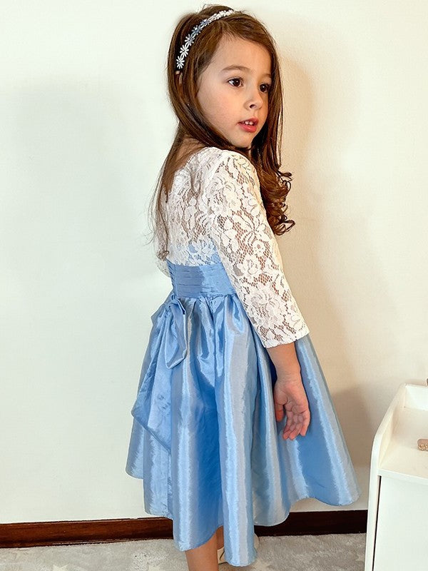 Sleeves 3/4 Knee-Length Lace Scoop A-Line/Princess Taffeta Flower Girl Dresses