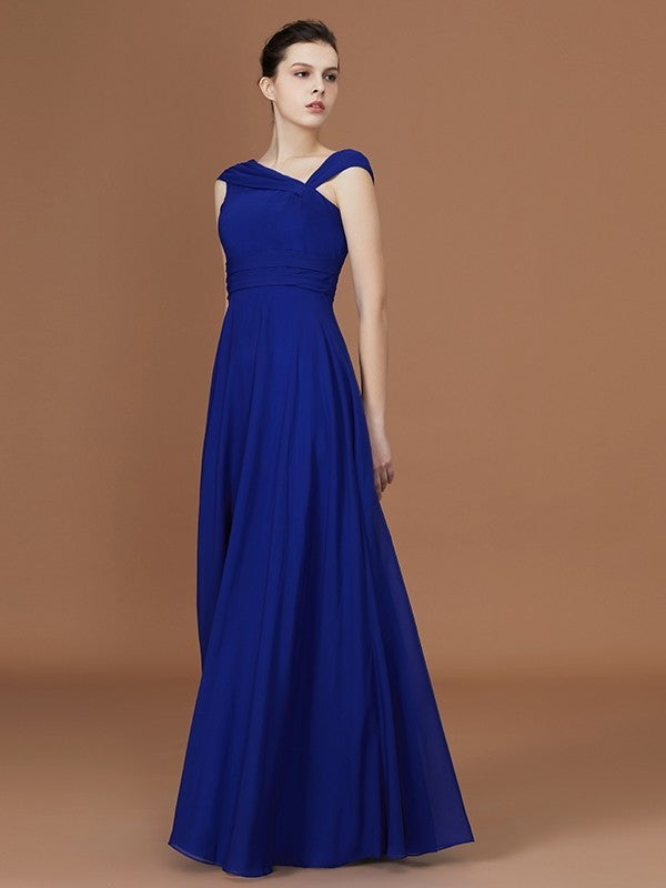 V-neck Sleeveless Floor-Length Chiffon A-Line/Princess Ruffles Bridesmaid Dresses