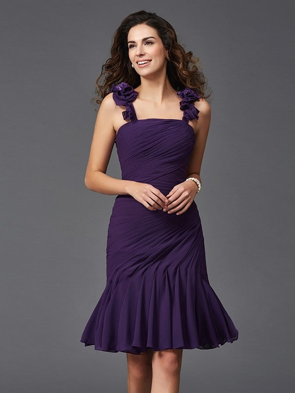 Sheath/Column Homecoming Dresses Stephanie Straps Ruched Sleeveless Short Chiffon Cocktail Dresses