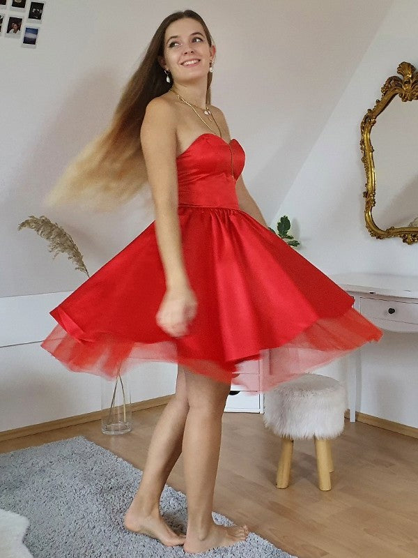 Sweetheart Ruffles Sleeveless Satin A-Line/Princess Short/Mini Homecoming Dresses