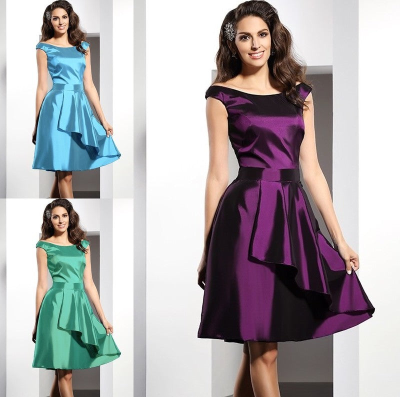 Scoop Short A-Line/Princess Sleeveless Taffeta Bridesmaid Dresses