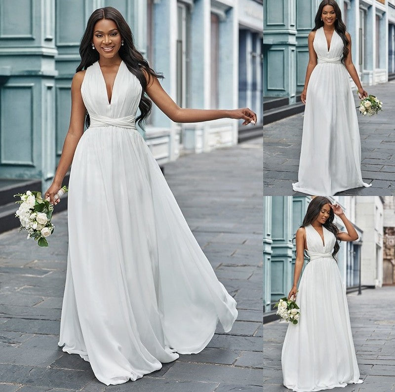 Ruched Chiffon A-Line/Princess Sleeveless Halter Floor-Length Wedding Dresses