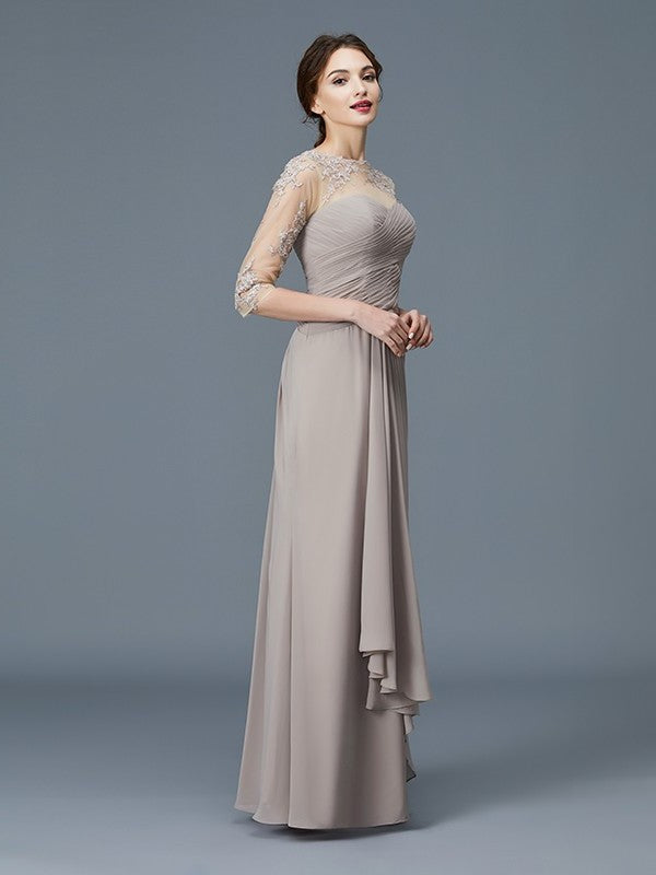 A-Line/Princess Sleeves Neck Floor-Length Chiffon of 3/4 Sheer Ruffles Mother the Bride Dresses