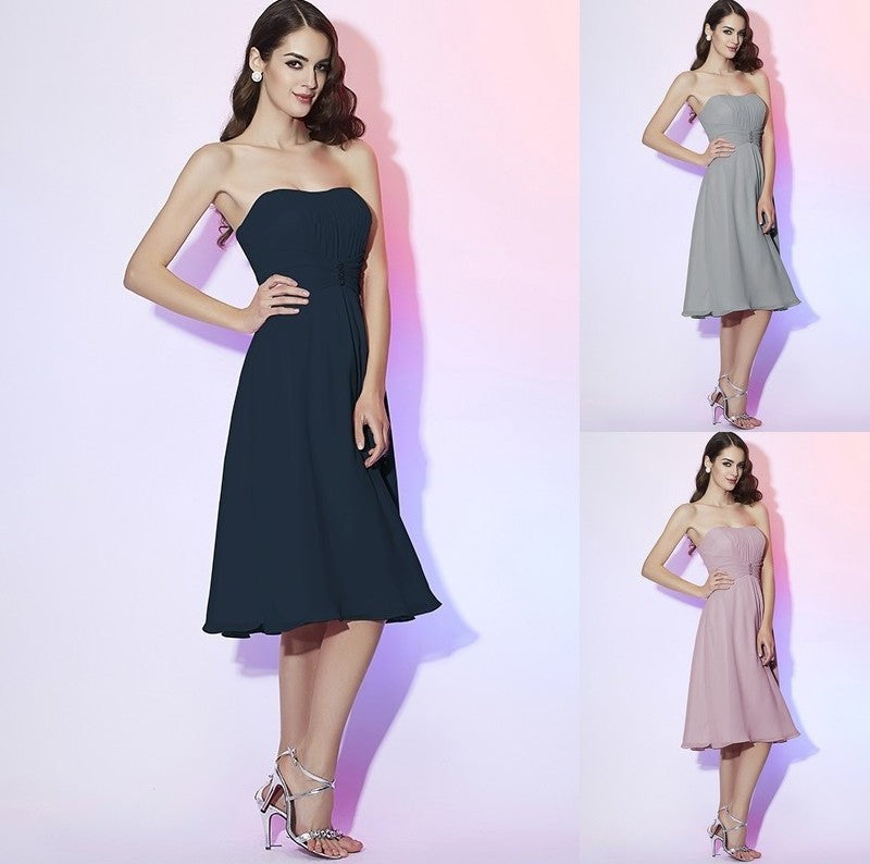 Strapless Pleats Sleeveless A-Line/Princess Short Chiffon Bridesmaid Dresses