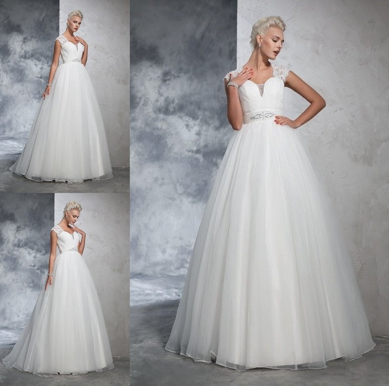 Gown Ball Sweetheart Ruched Sleeveless Long Tulle Wedding Dresses