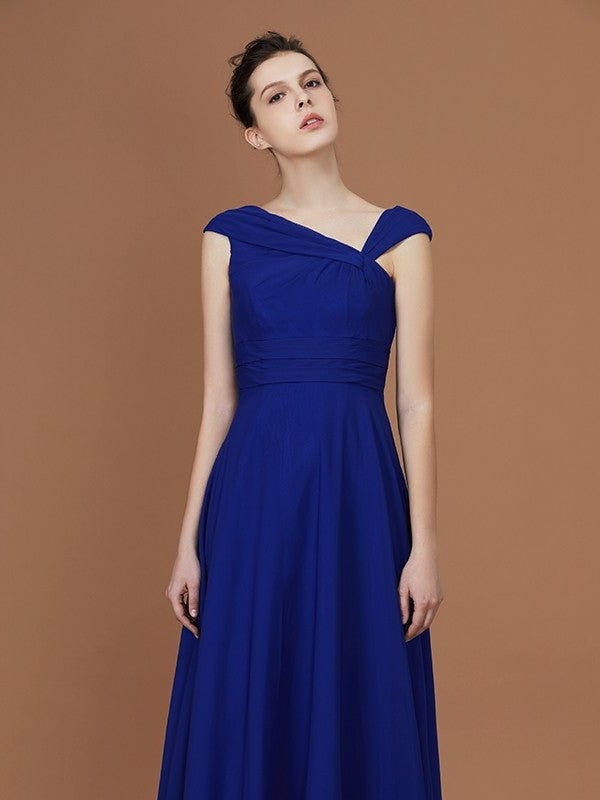 V-neck Sleeveless Floor-Length Chiffon A-Line/Princess Ruffles Bridesmaid Dresses