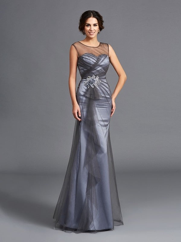 Sleeveless Sheath/Column Mother Net Beading Long Scoop of the Bride Dresses