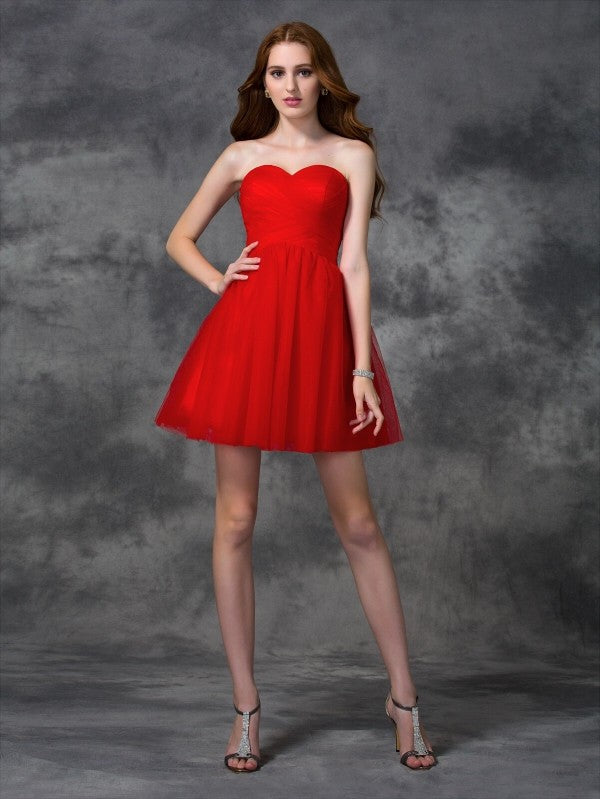 A-line/Princess Sweetheart Ruffles Sleeveless Short Homecoming Dresses Net Cocktail Micaela Dresses