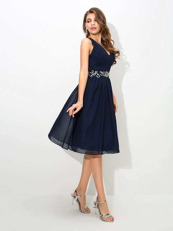 Homecoming Dresses Cocktail Deja Chiffon A-Line/Princess Straps Beading Sleeveless Short Dresses