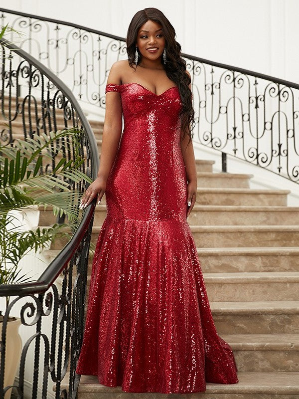 Sequins Ruffles Off-the-Shoulder Trumpet/Mermaid Sleeveless Floor-Length Dresses