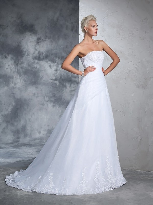 Gown Sleeveless Long Applique Ball Strapless Net Wedding Dresses