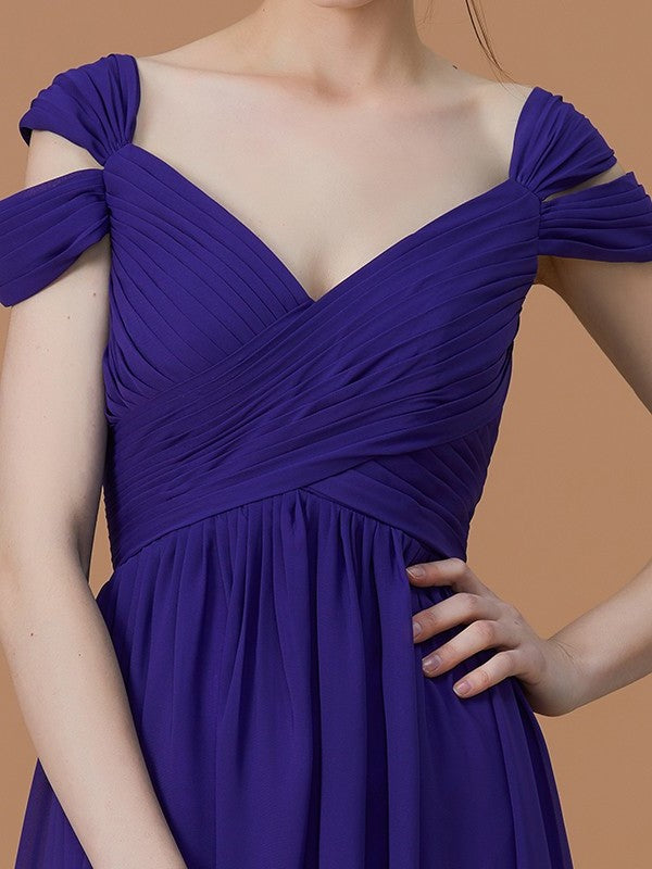 Off-the-Shoulder Floor-Length Ruched A-Line/Princess Sleeveless Chiffon Bridesmaid Dresses