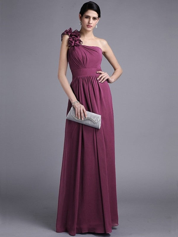 Sheath/Column Pleats Long One-Shoulder Sleeveless Chiffon Bridesmaid Dresses