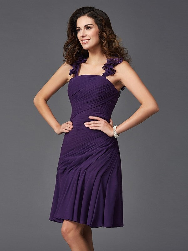 Sheath/Column Homecoming Dresses Stephanie Straps Ruched Sleeveless Short Chiffon Cocktail Dresses