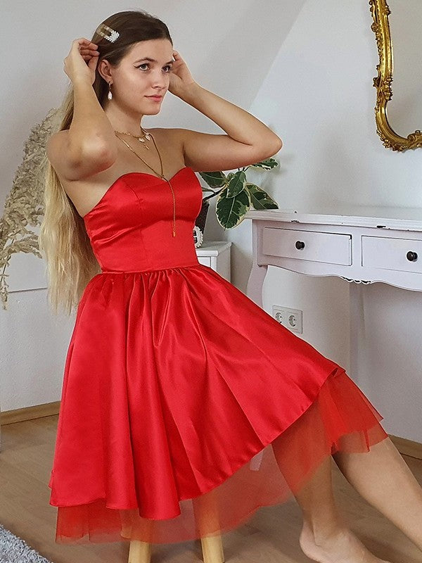 Sweetheart Ruffles Sleeveless Satin A-Line/Princess Short/Mini Homecoming Dresses