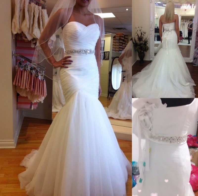 Beading Sweetheart Sleeveless Trumpet/Mermaid Train Court Tulle Wedding Dresses