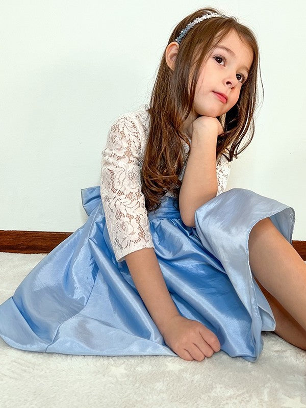 Sleeves 3/4 Knee-Length Lace Scoop A-Line/Princess Taffeta Flower Girl Dresses