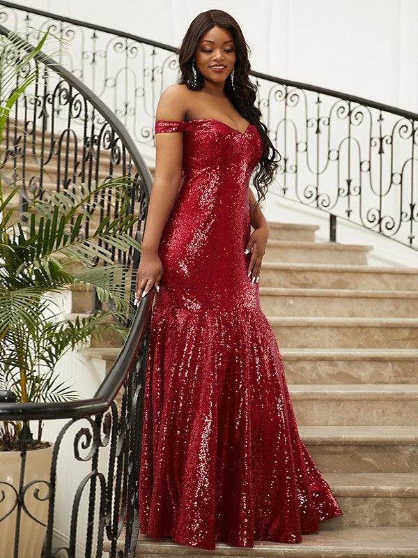 Sequins Ruffles Off-the-Shoulder Trumpet/Mermaid Sleeveless Floor-Length Dresses