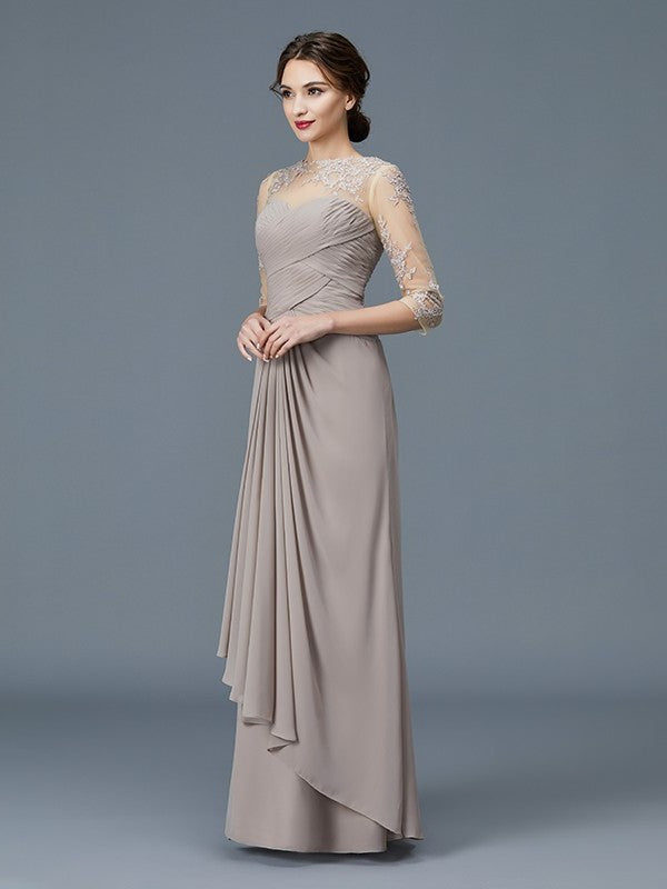 A-Line/Princess Sleeves Neck Floor-Length Chiffon of 3/4 Sheer Ruffles Mother the Bride Dresses