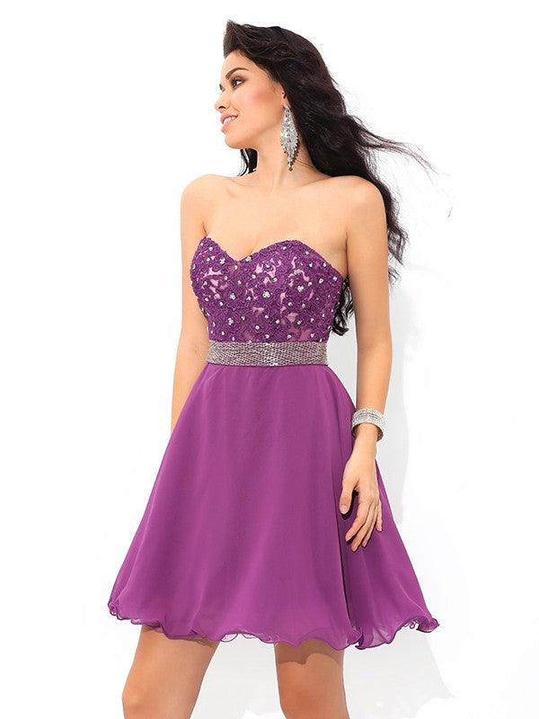 A-Line/Princess Sweetheart Beading Homecoming Dresses Sleeveless Short Chiffon Skyla Cocktail Dresses