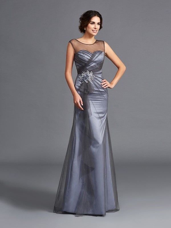 Sleeveless Sheath/Column Mother Net Beading Long Scoop of the Bride Dresses