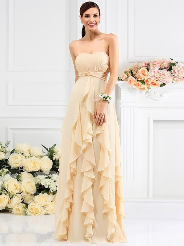 Pleats A-Line/Princess Long Strapless Sleeveless Chiffon Bridesmaid Dresses