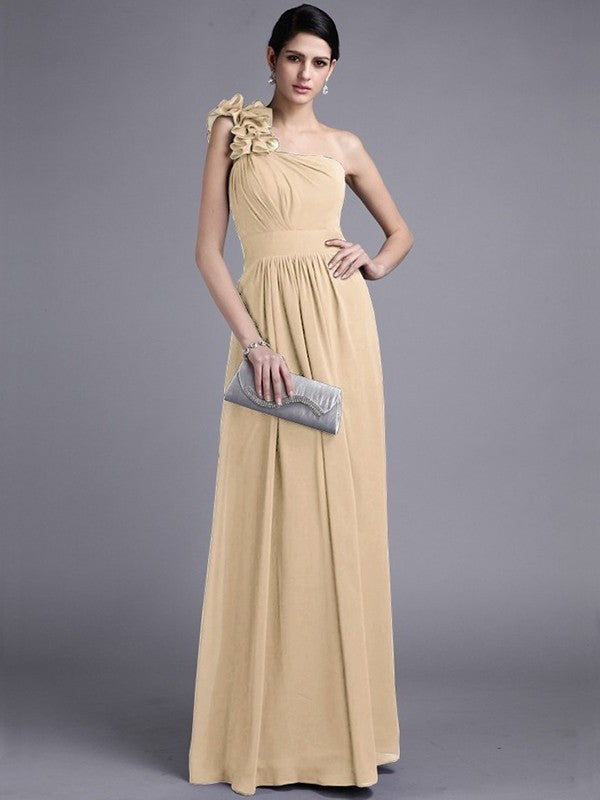 Sheath/Column Pleats Long One-Shoulder Sleeveless Chiffon Bridesmaid Dresses