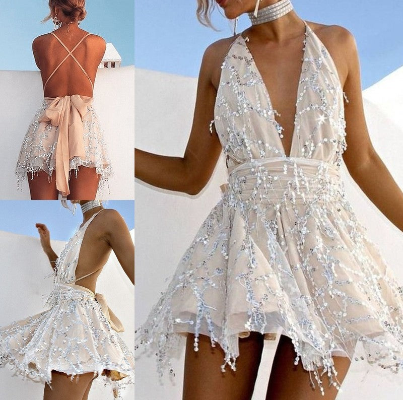 Sleeveless A-Line/Princess Halter Beading Short/Mini Homecoming Dress