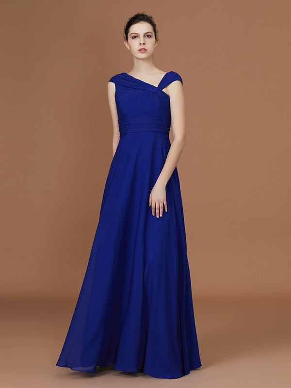 V-neck Sleeveless Floor-Length Chiffon A-Line/Princess Ruffles Bridesmaid Dresses