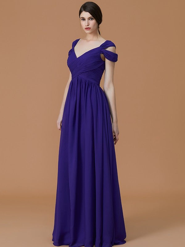 Off-the-Shoulder Floor-Length Ruched A-Line/Princess Sleeveless Chiffon Bridesmaid Dresses