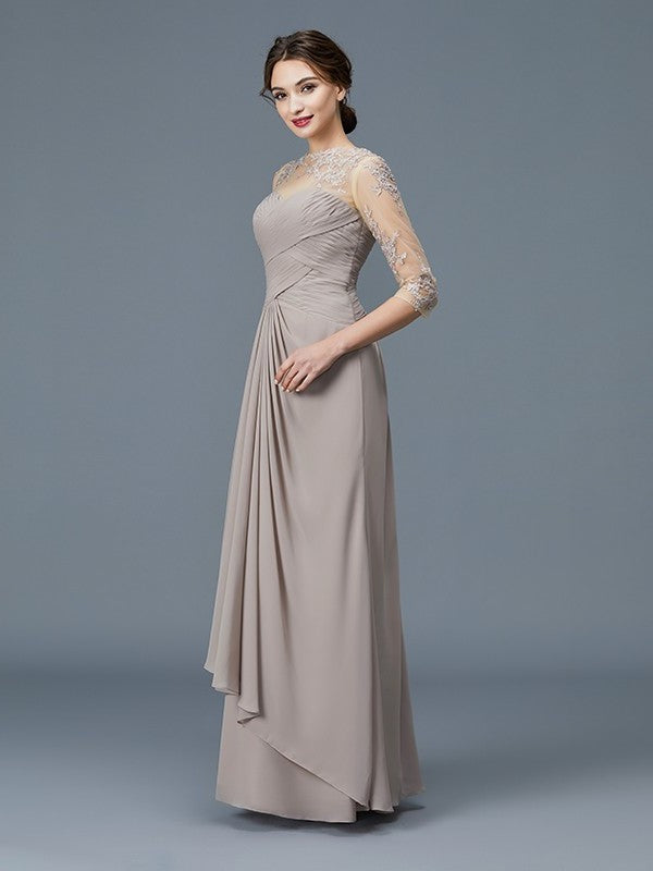 A-Line/Princess Sleeves Neck Floor-Length Chiffon of 3/4 Sheer Ruffles Mother the Bride Dresses