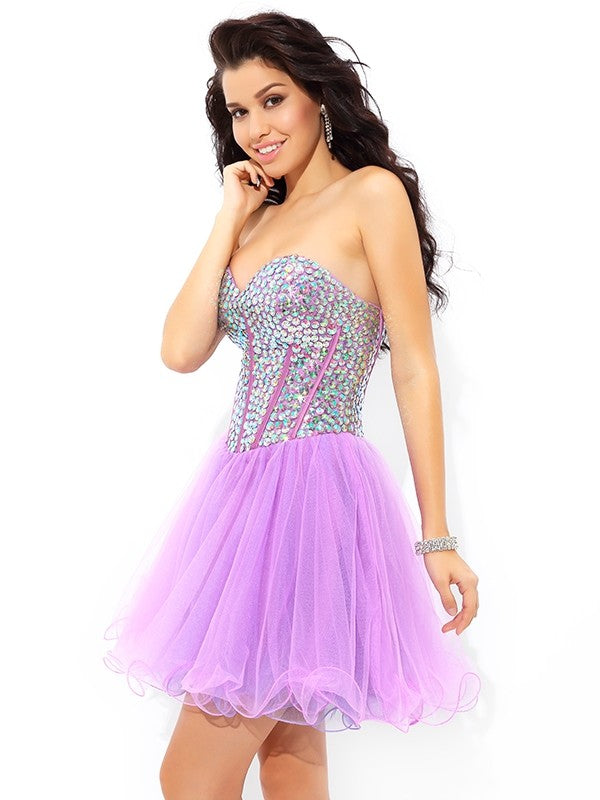 A-Line/Princess Sweetheart Paillette Sleeveless Short Homecoming Dresses Sharon Net Cocktail Dresses