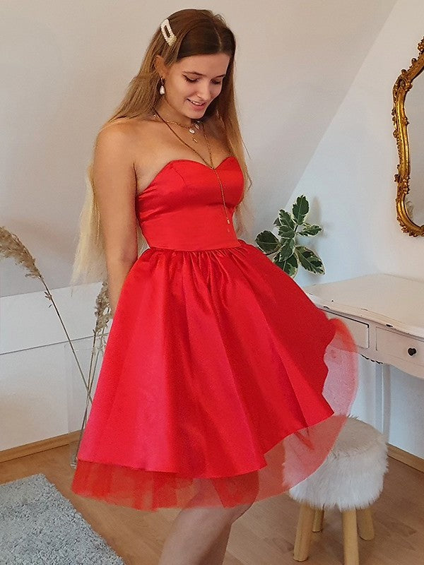 Sweetheart Ruffles Sleeveless Satin A-Line/Princess Short/Mini Homecoming Dresses