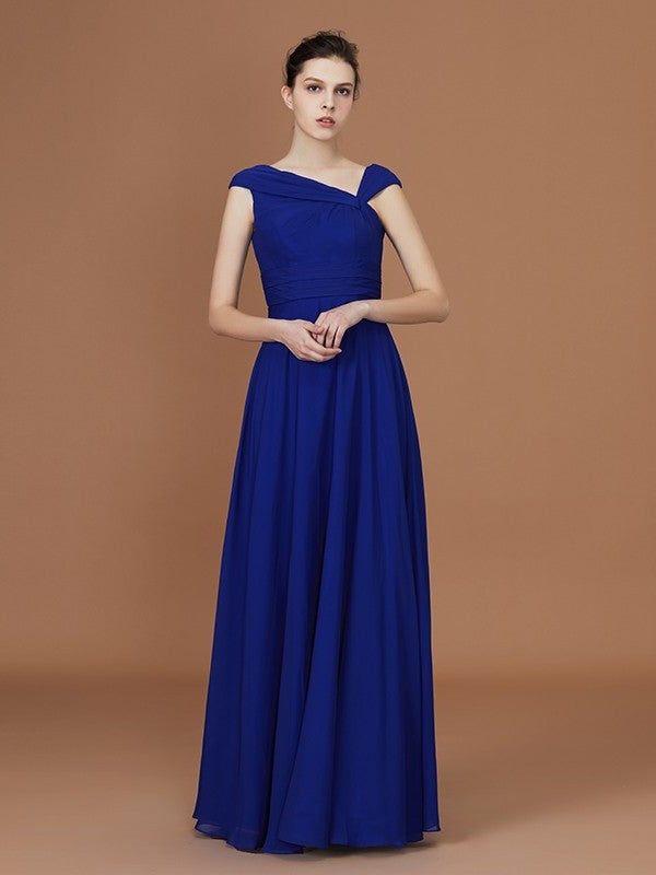 V-neck Sleeveless Floor-Length Chiffon A-Line/Princess Ruffles Bridesmaid Dresses