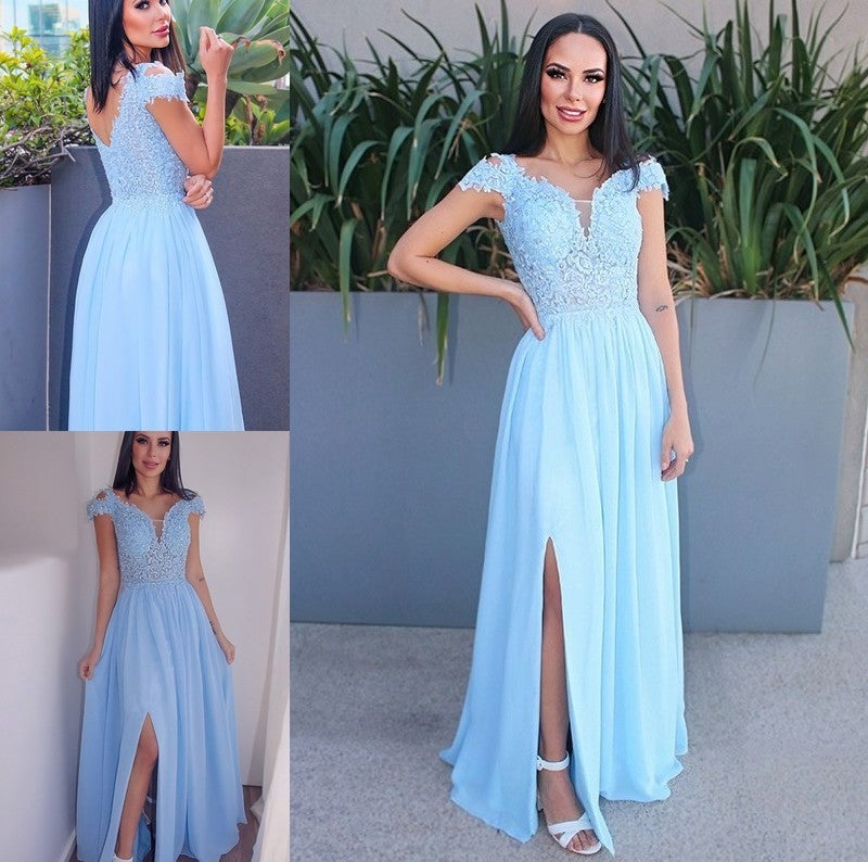 Sleeveless Off-the-Shoulder Floor-Length A-Line/Princess Chiffon Applique Dresses