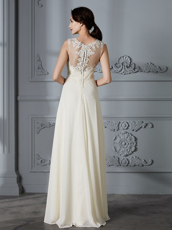 Scoop A-Line/Princess Chiffon Sleeveless Floor-Length Wedding Dresses