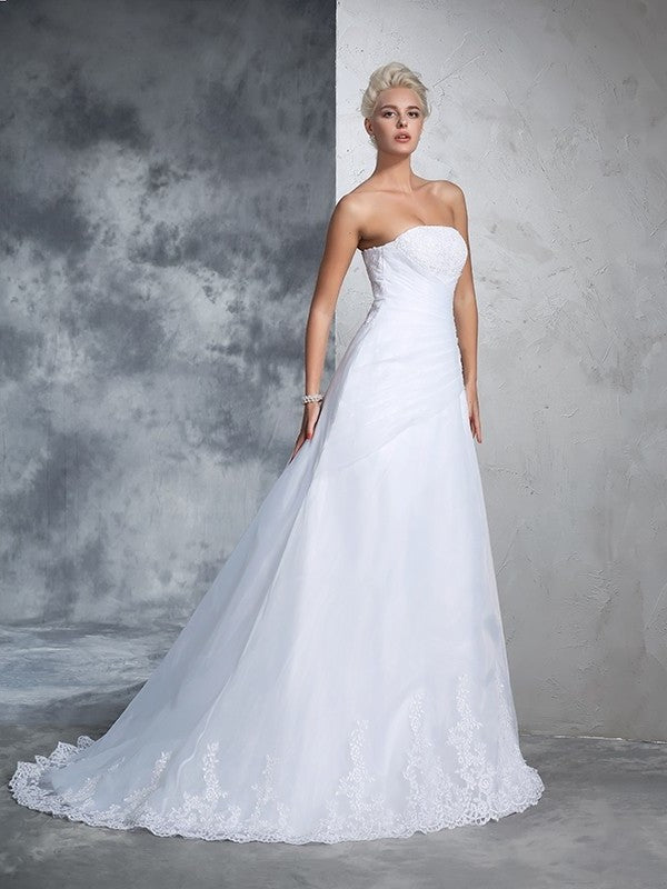 Gown Sleeveless Long Applique Ball Strapless Net Wedding Dresses