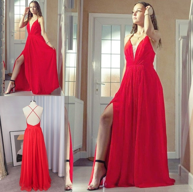 A-Line/Princess Floor-Length V-neck Sleeveless Ruffles Chiffon Dresses